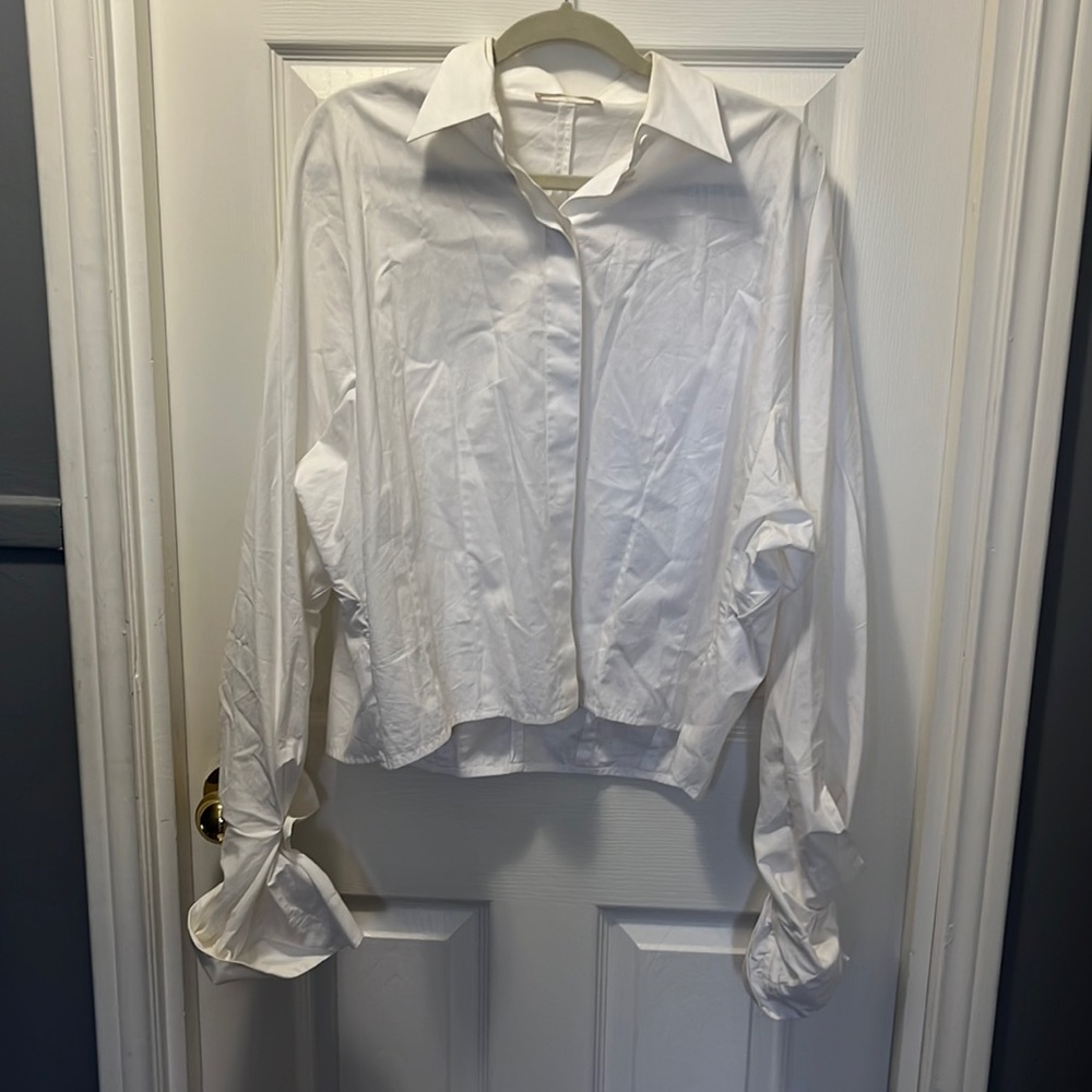 Celine exaggerated sleeve white button up top